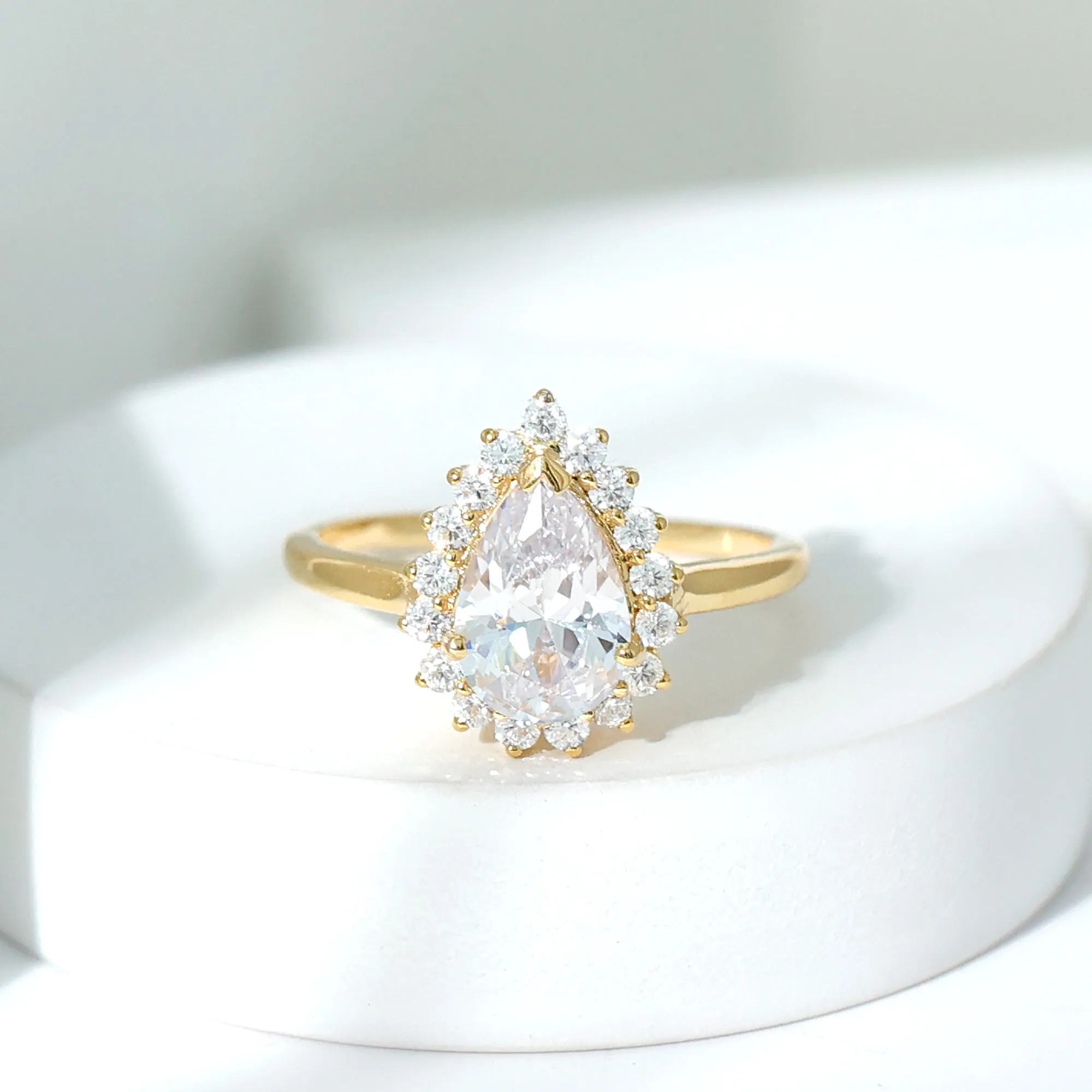 Cubic Zirconia Teardrop Halo Engagement Ring