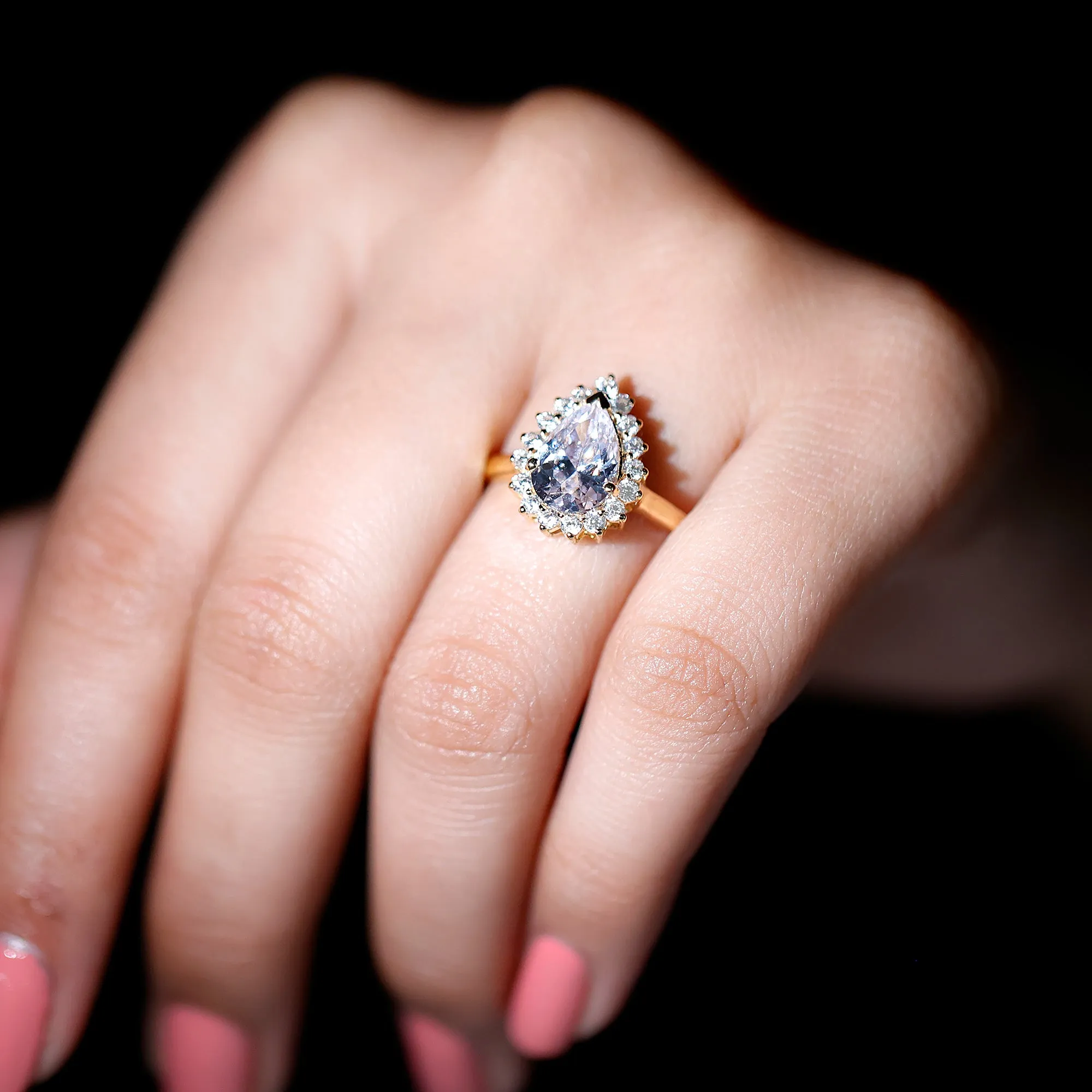 Cubic Zirconia Teardrop Halo Engagement Ring