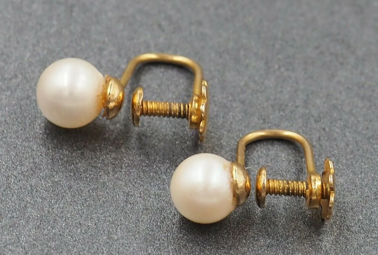 Cultured Pearl 9ct Yellow Gold Vintage Screw Back Earrings