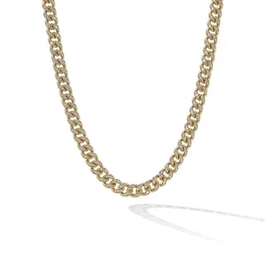 Curb Chain Necklace in 18K Yellow Gold with Pave Diamonds