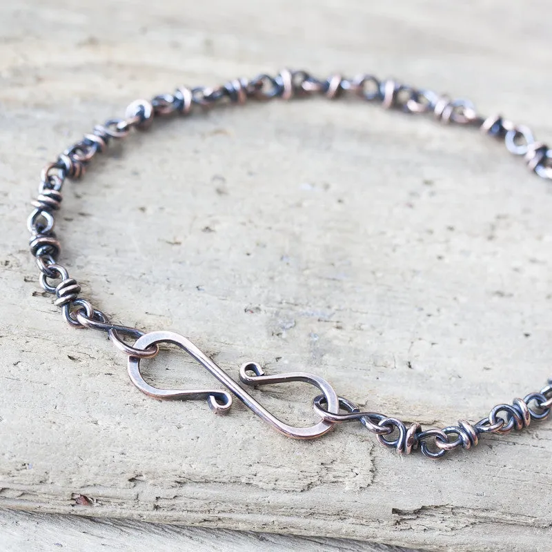 Dainty wire wrapped copper chain bracelet