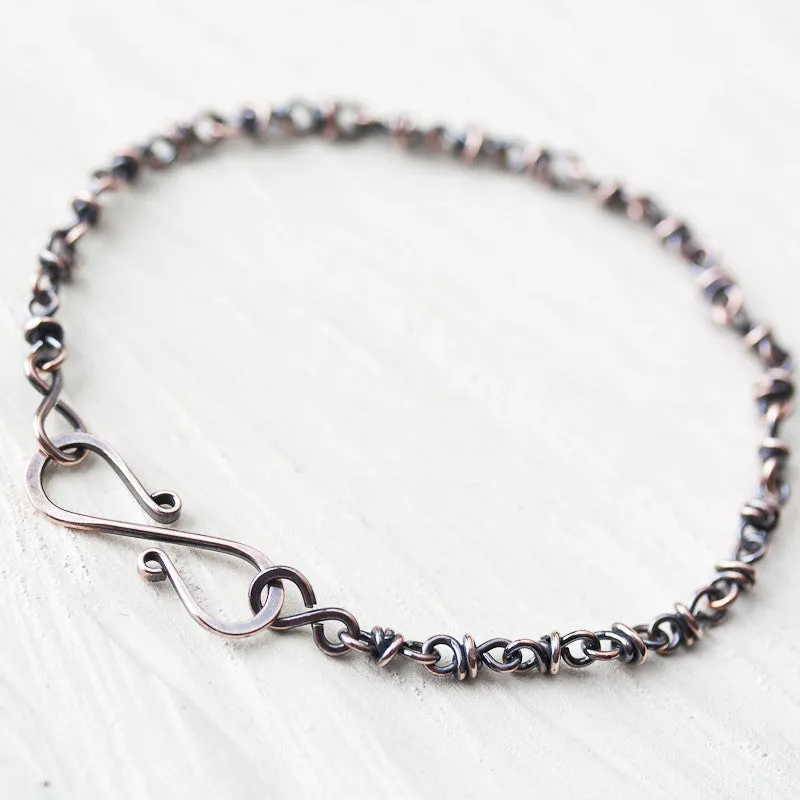 Dainty wire wrapped copper chain bracelet