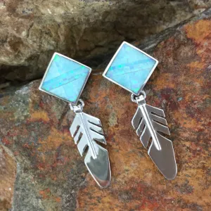 David Rosales Amazing Light Inlaid Sterling Silver Earrings Feathers