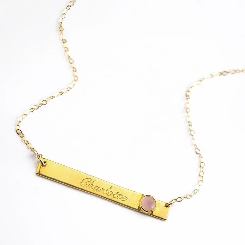 December Custom Bar Necklace with Bezel Birthstone