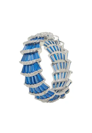 Deco Fantail Cocktail Ring Silver Sapphire