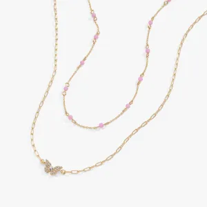 Delicate Butterfly Necklace, Reconstituted Pink Agate