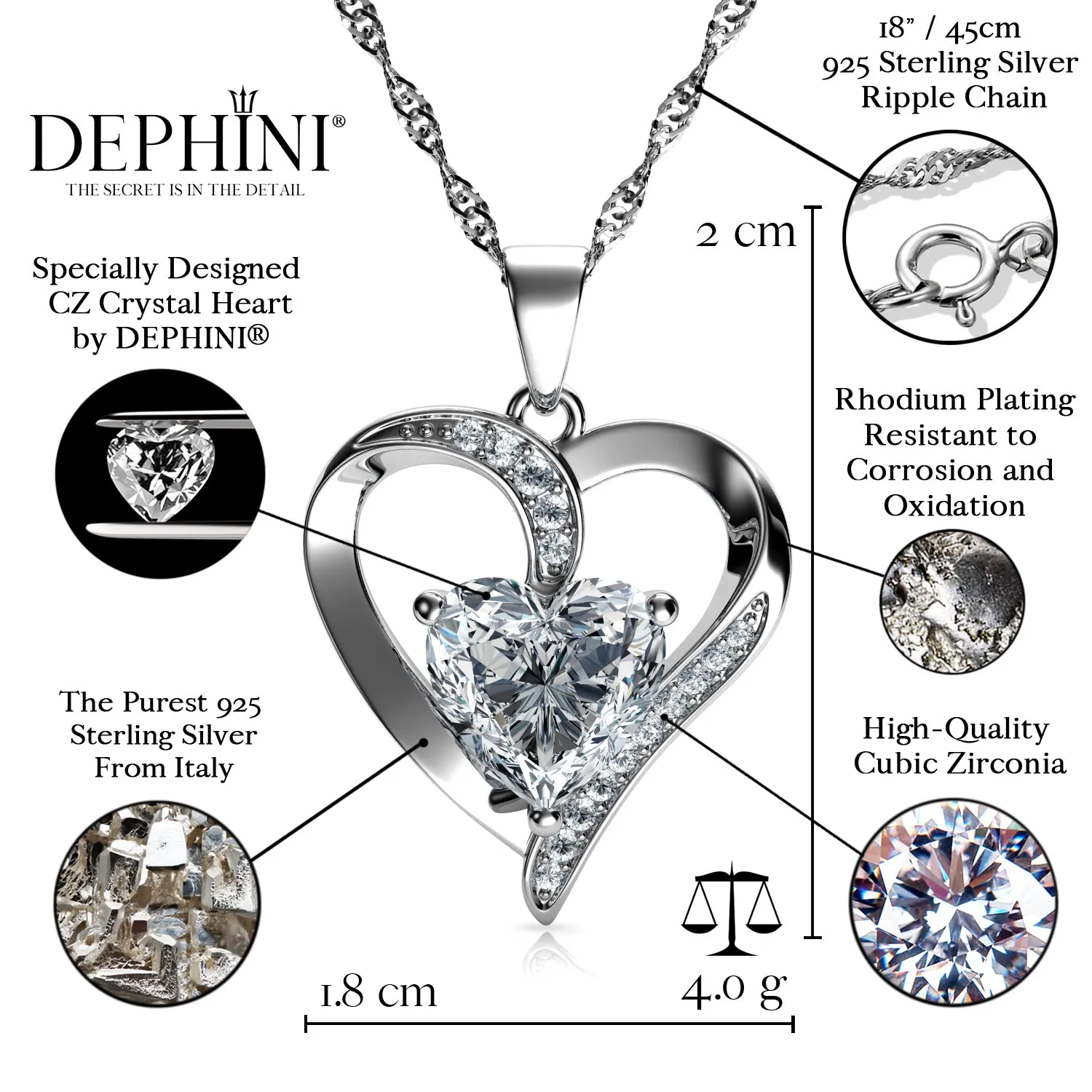 DEPHINI silver ring set - Heart Necklace Earrings & Ring - 925 Silver