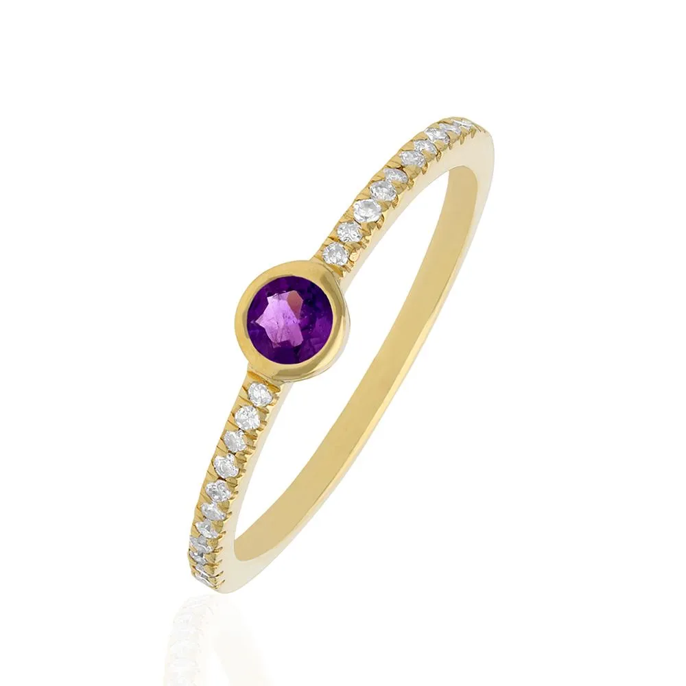 Diamond Amethyst Ring in US Size 4.5