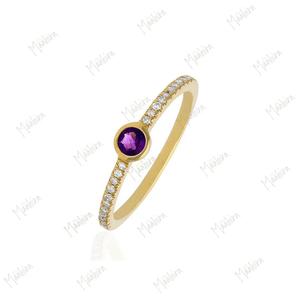 Diamond Amethyst Ring in US Size 4.5
