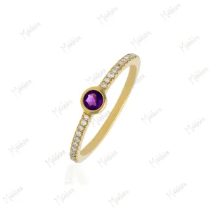 Diamond Amethyst Ring in US Size 4.5