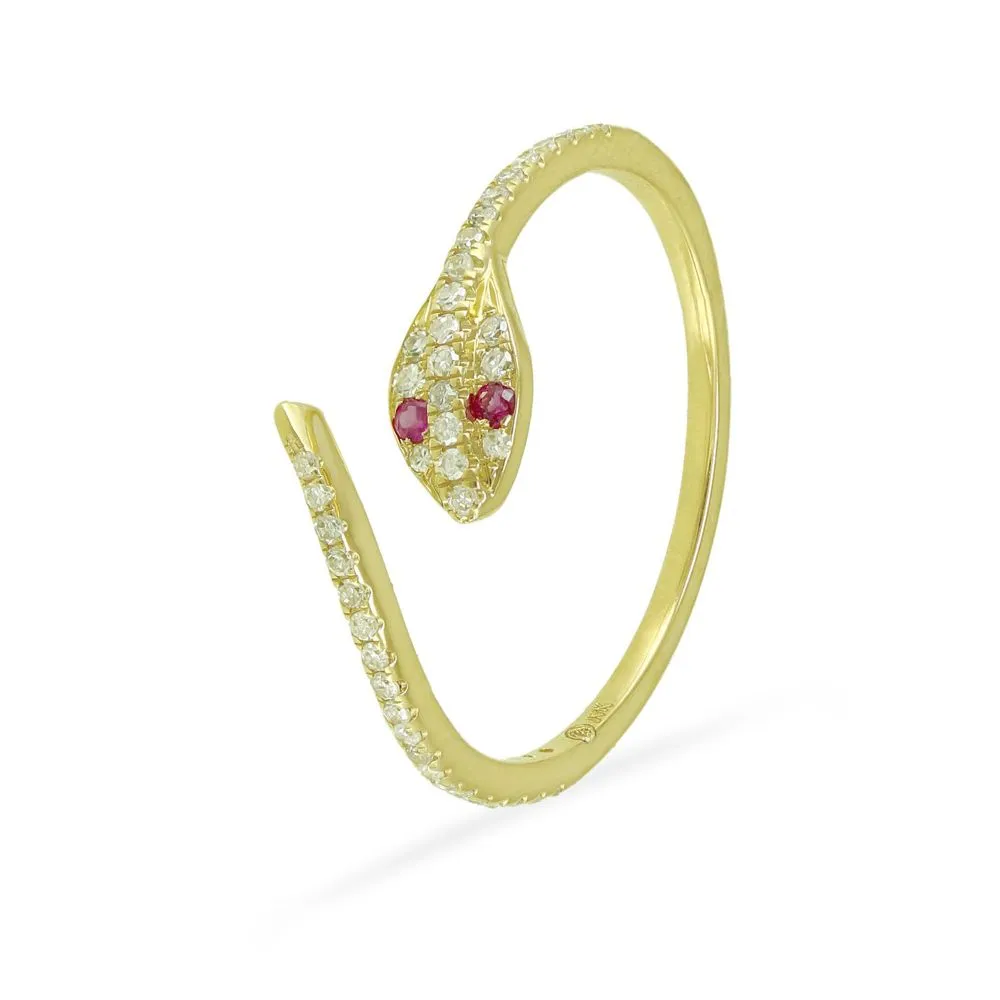 Diamond & Ruby Eye Snake Ring in US Size 7