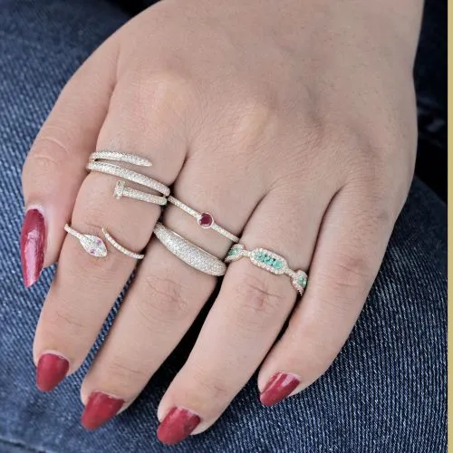 Diamond & Ruby Eye Snake Ring in US Size 7