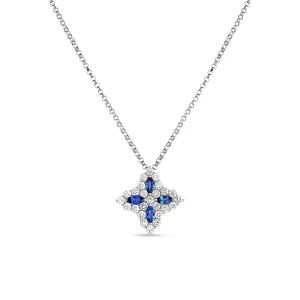 Diamond and Sapphire Princess Flower Medium Pendant