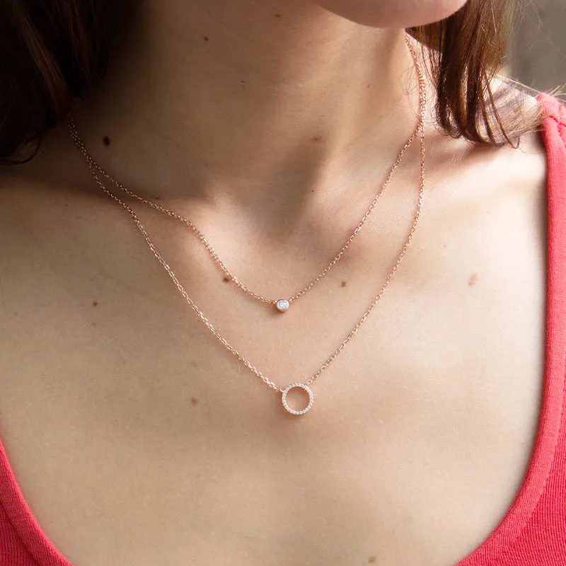 Double Layer Circle & Zircon Necklace