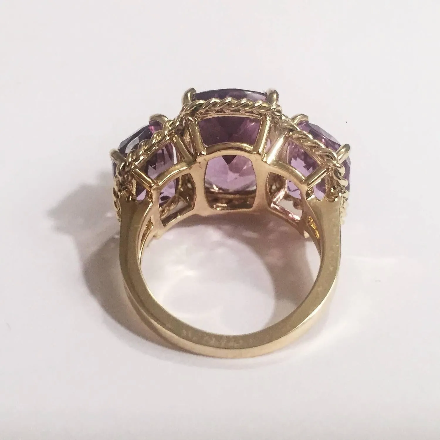 Elegant Three Stone Ring with Gold Rope Twist Border