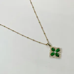 Emerald Pavé Clover Necklace