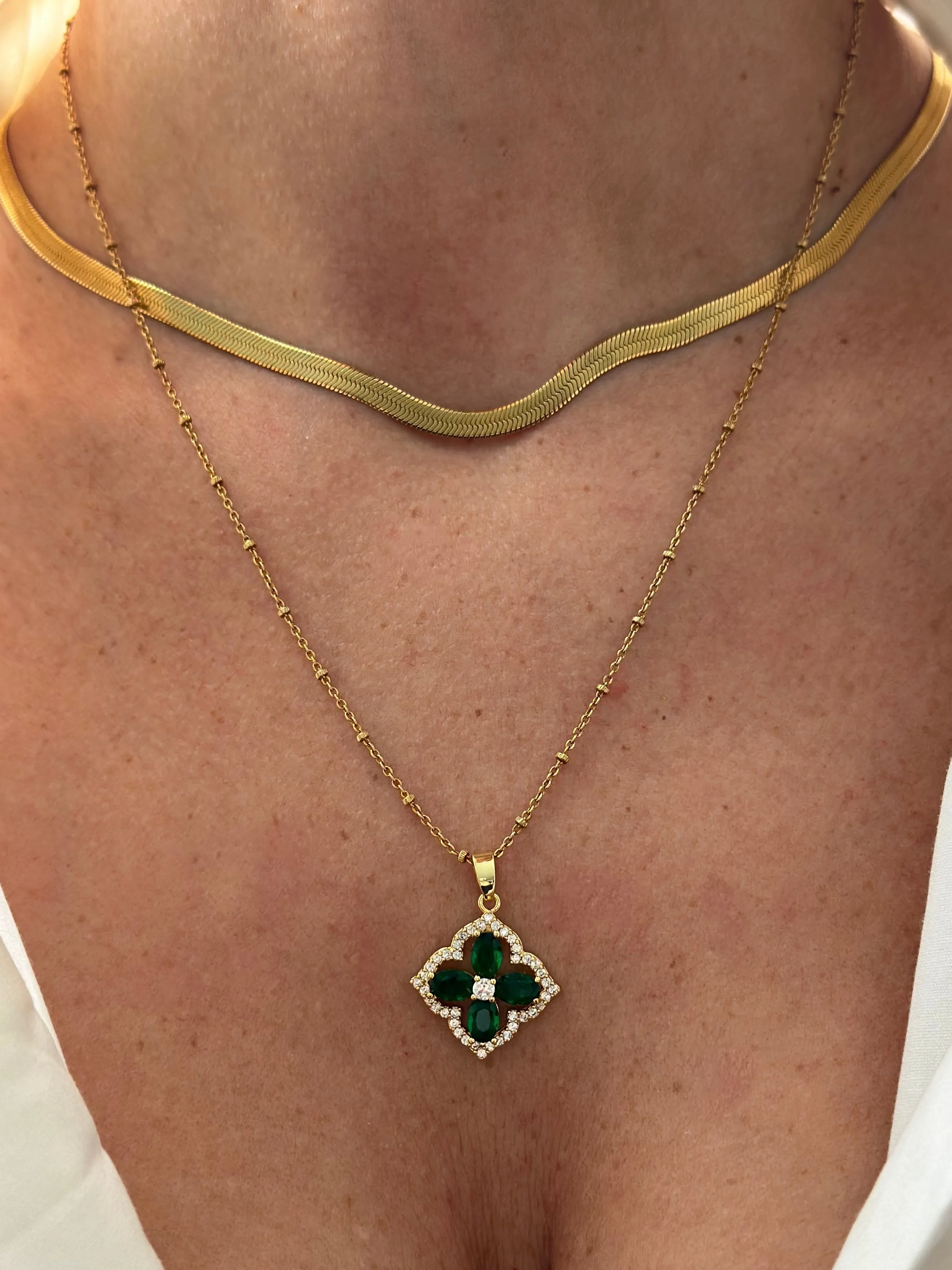 Emerald Pavé Clover Necklace
