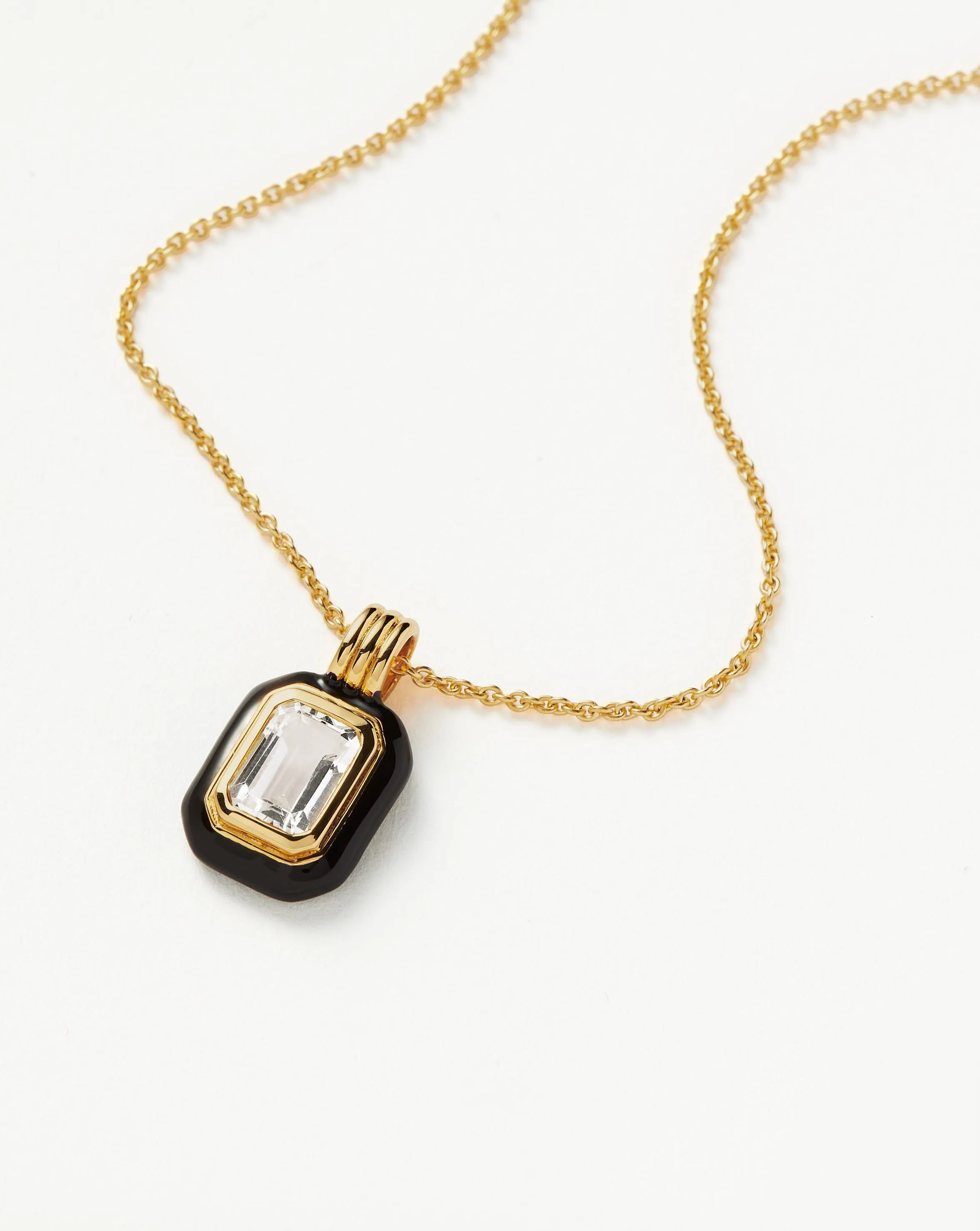 Enamel & Stone Pendant Necklace | 18ct Gold Vermeil/Crystal Quartz