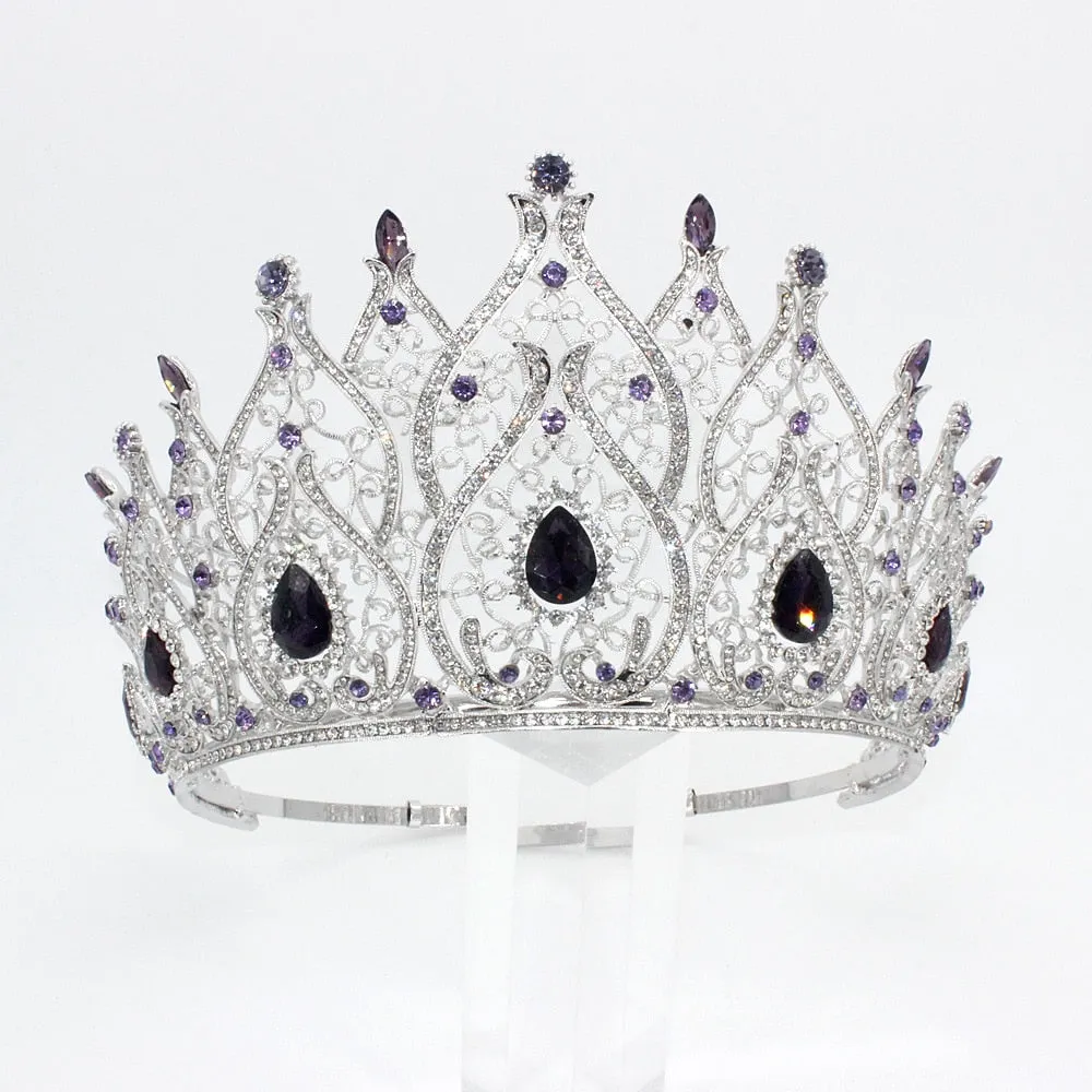 European Tall Cubic Zircon Crystal Round Tiaras Party Stage Show Hair Accessories