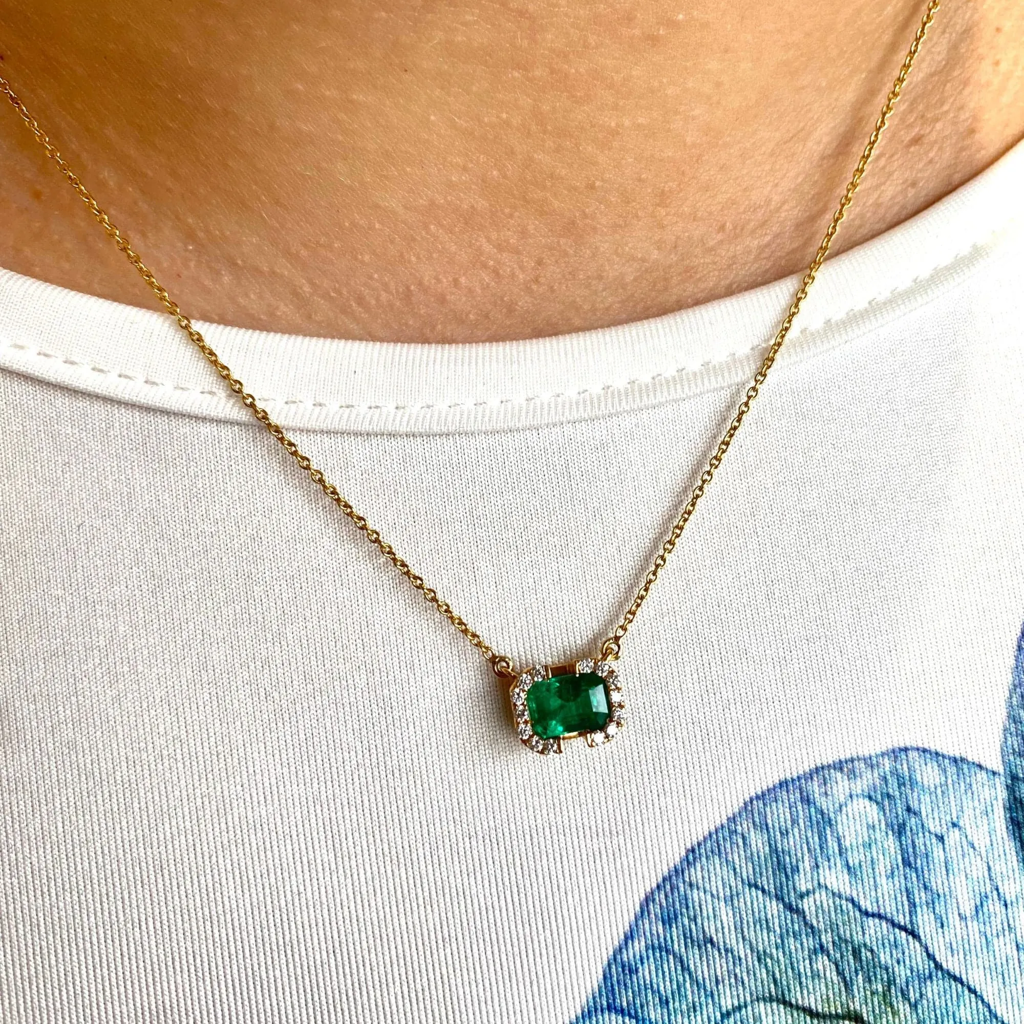 Exclusively by Nina 18K Yellow Gold Emerald-Cut Emerald and Diamond Necklace