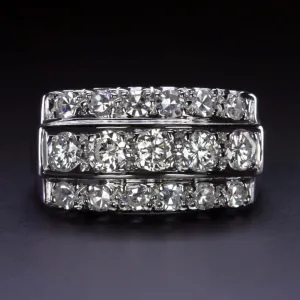 F-G VS 1.25ct NATURAL DIAMOND COCKTAIL RING 3 ROW ROUND CUT BAND 14K WHITE GOLD