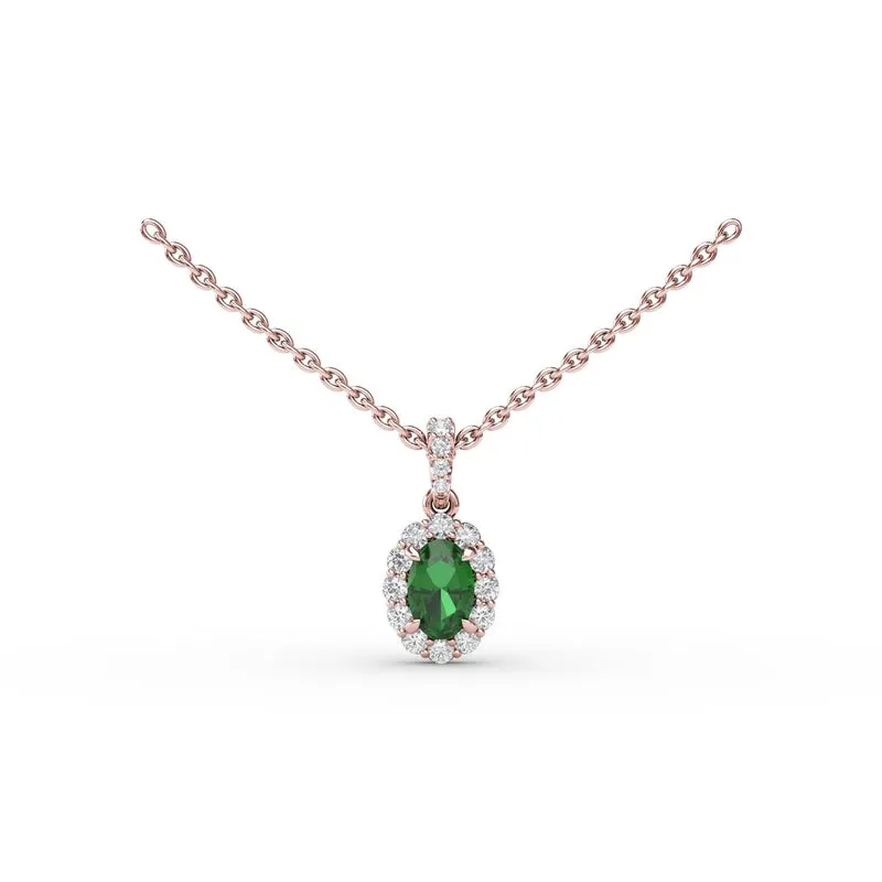 Fana Emerald and Diamond Halo Necklace