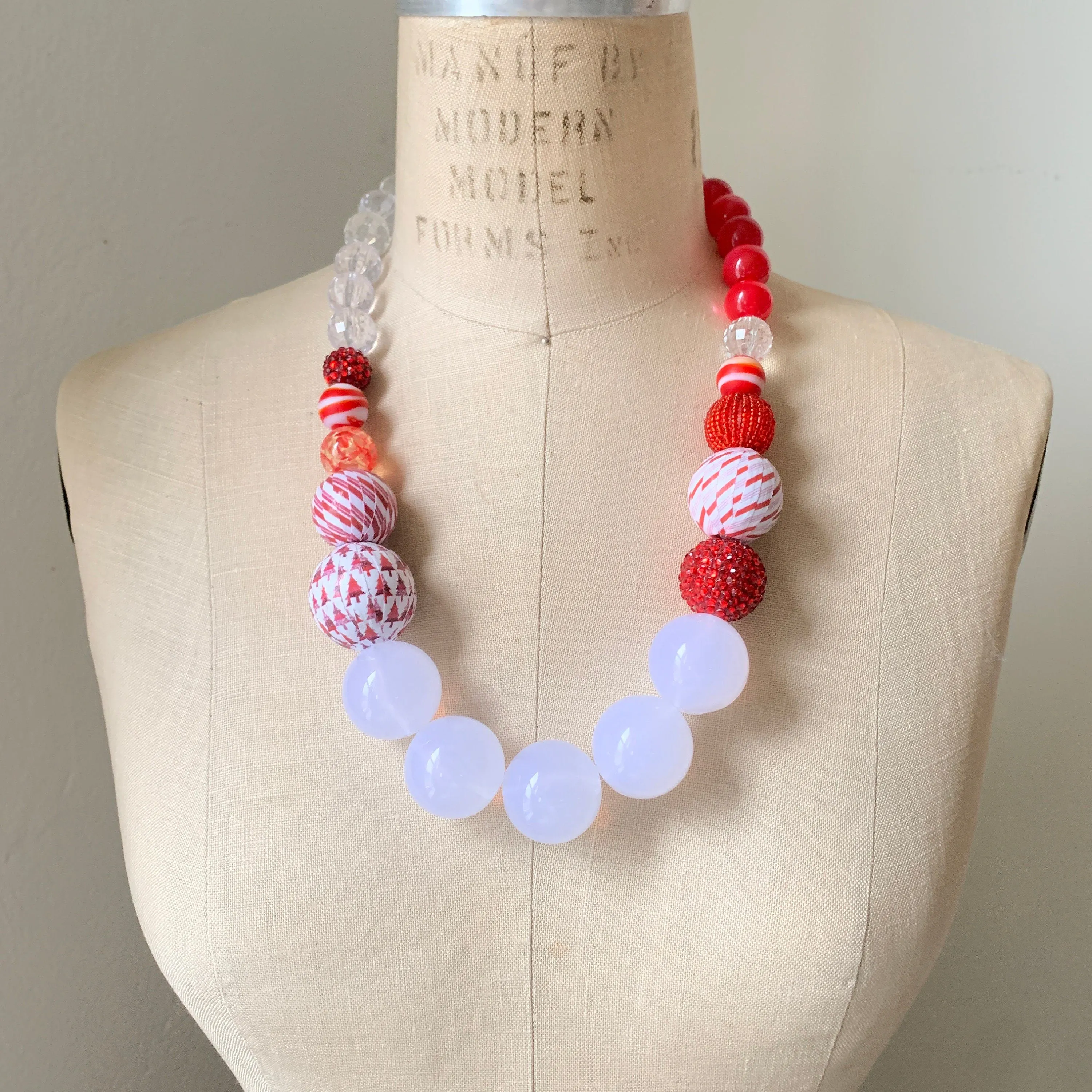 Festive Candy Cane Beaded Necklace
