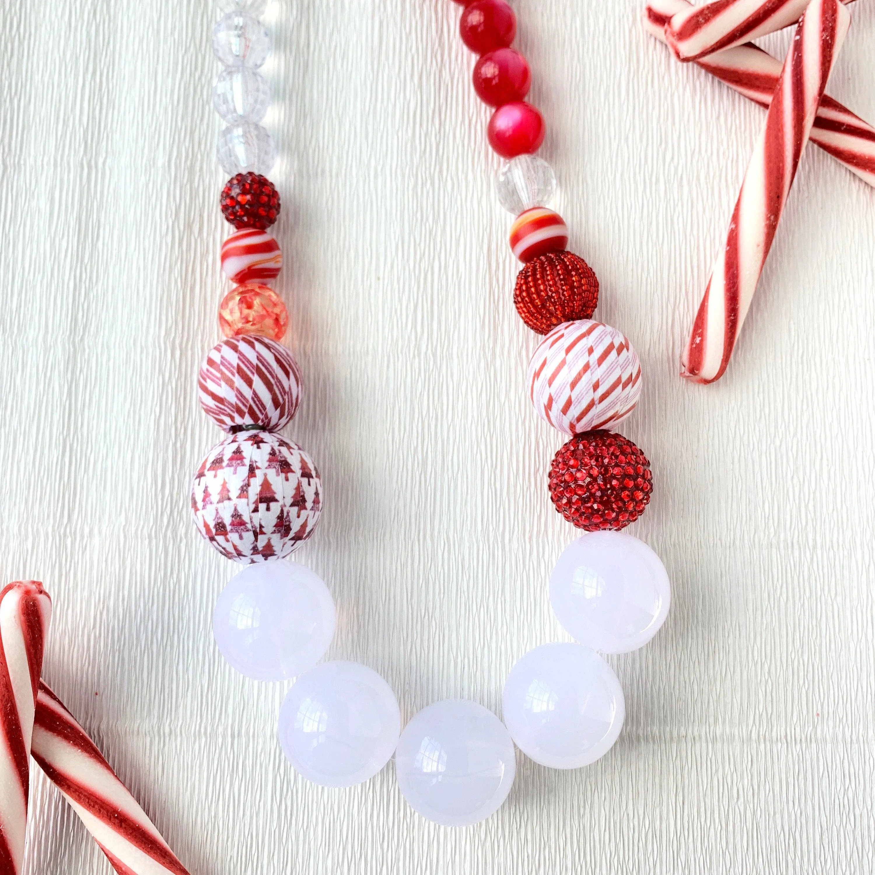 Festive Candy Cane Beaded Necklace