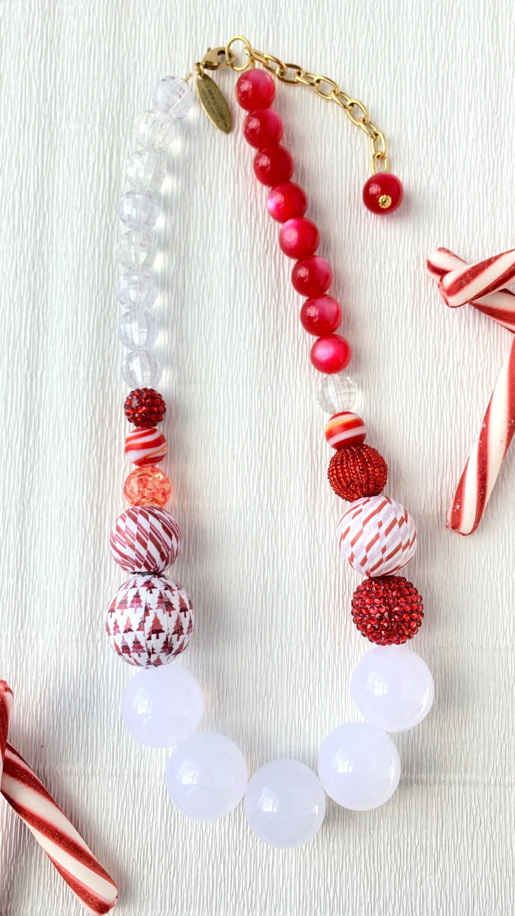 Festive Candy Cane Beaded Necklace