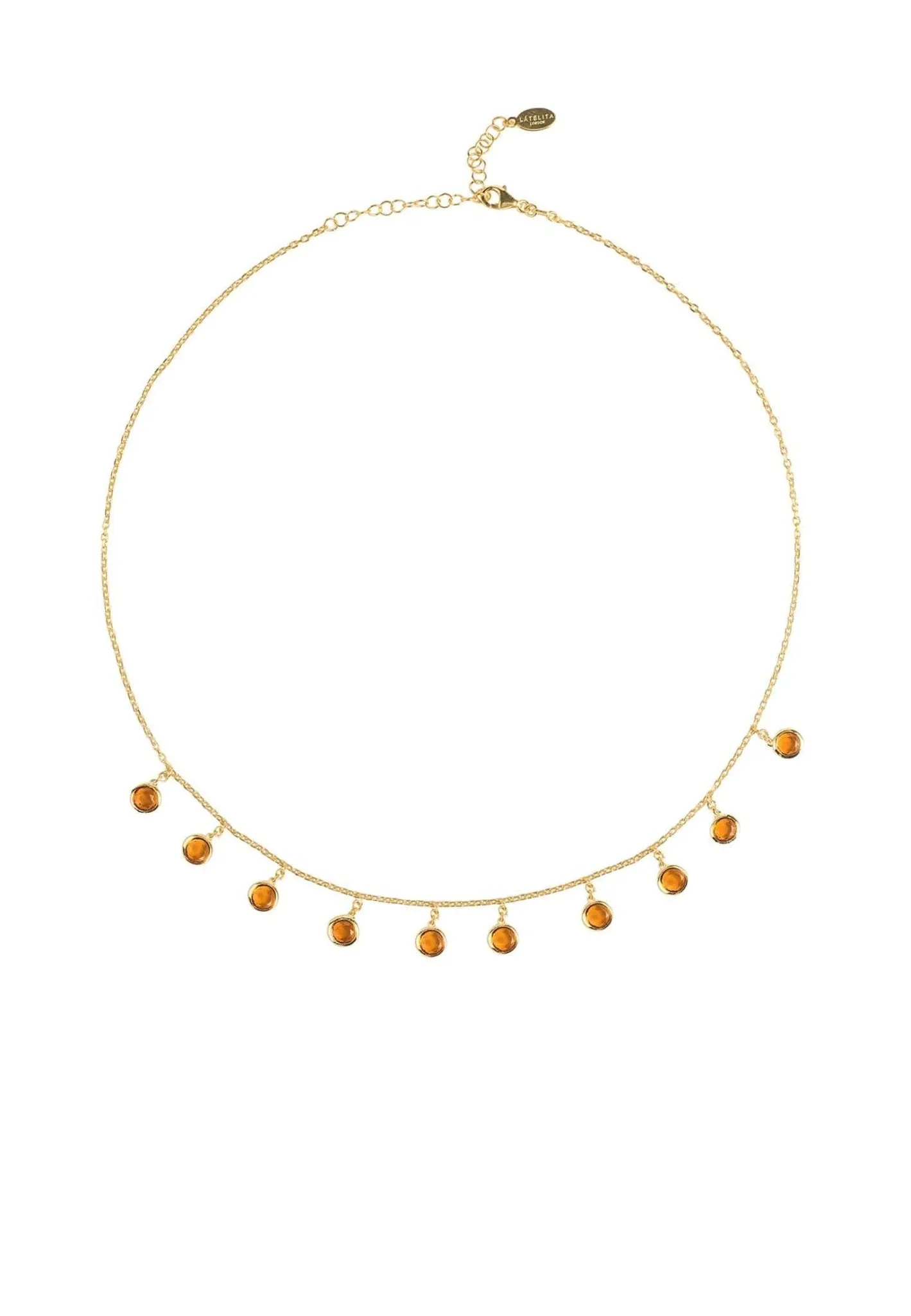 Florence Round Gemstone Necklace Gold Citrine