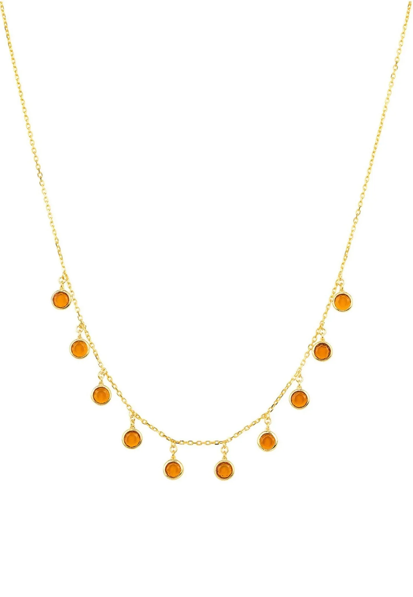 Florence Round Gemstone Necklace Gold Citrine