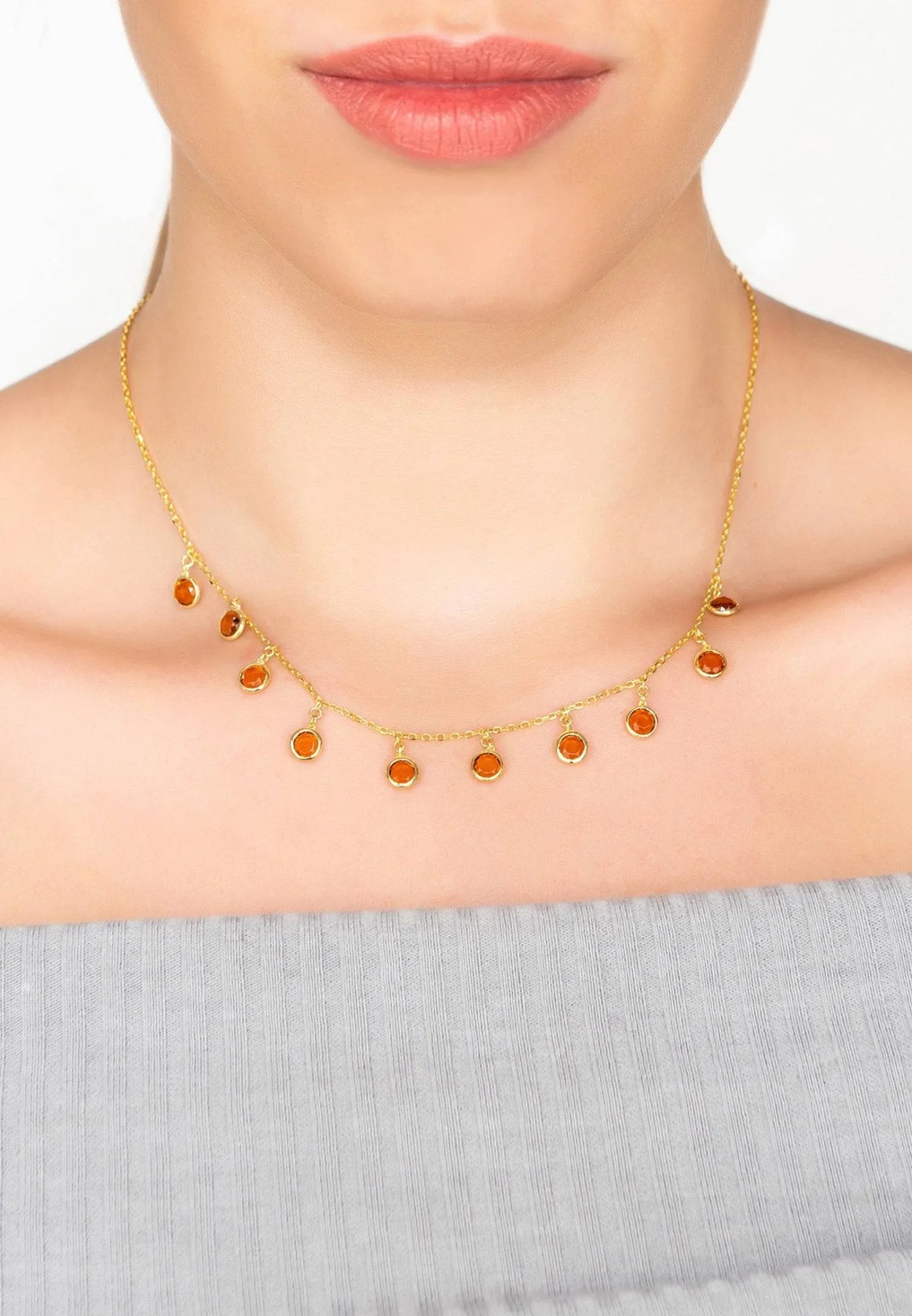 Florence Round Gemstone Necklace Gold Citrine