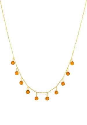 Florence Round Gemstone Necklace Gold Citrine