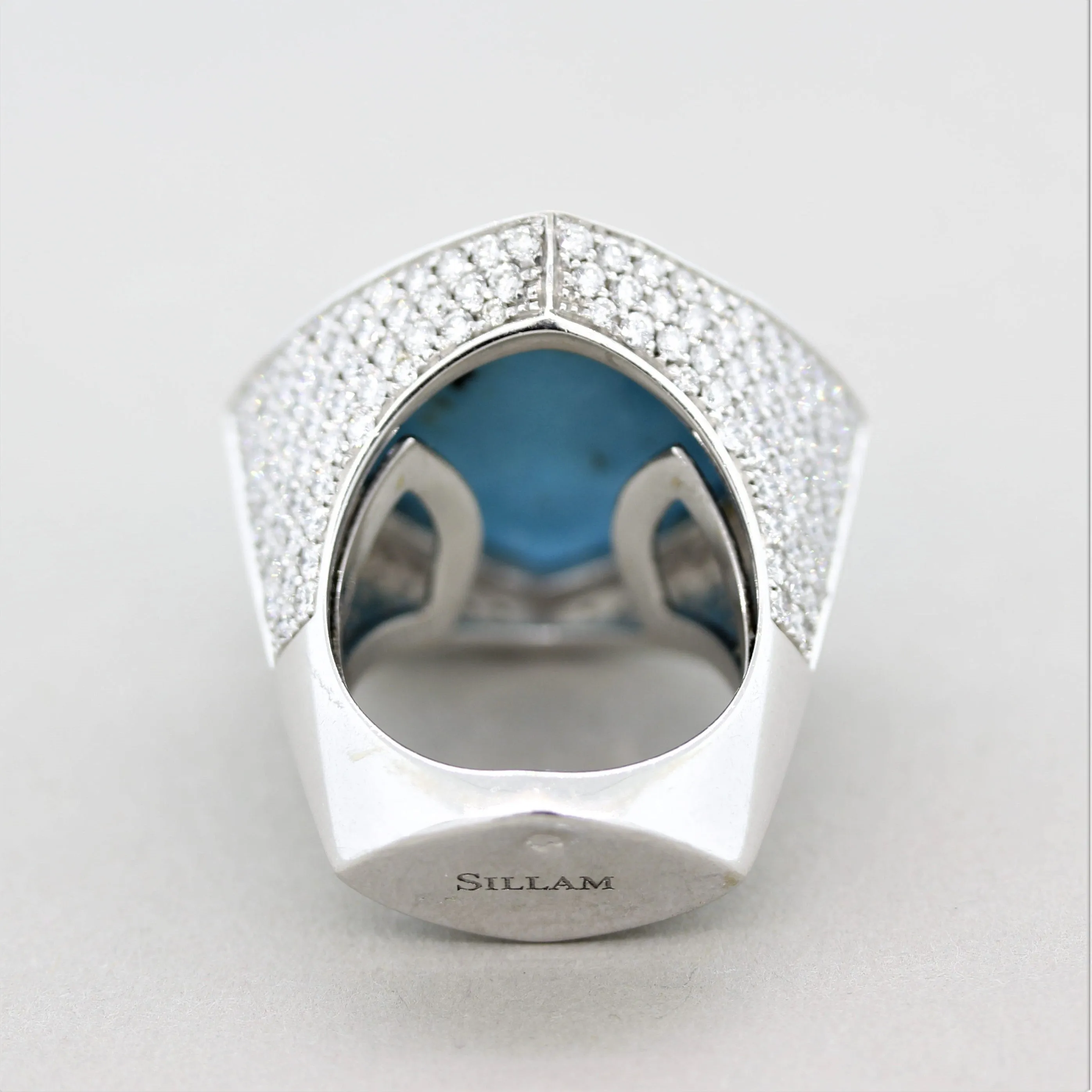 French Turquoise Diamond Gold Cocktail Ring
