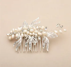 Freshwater Pearl & Silver Leaves Bridal Hair Comb