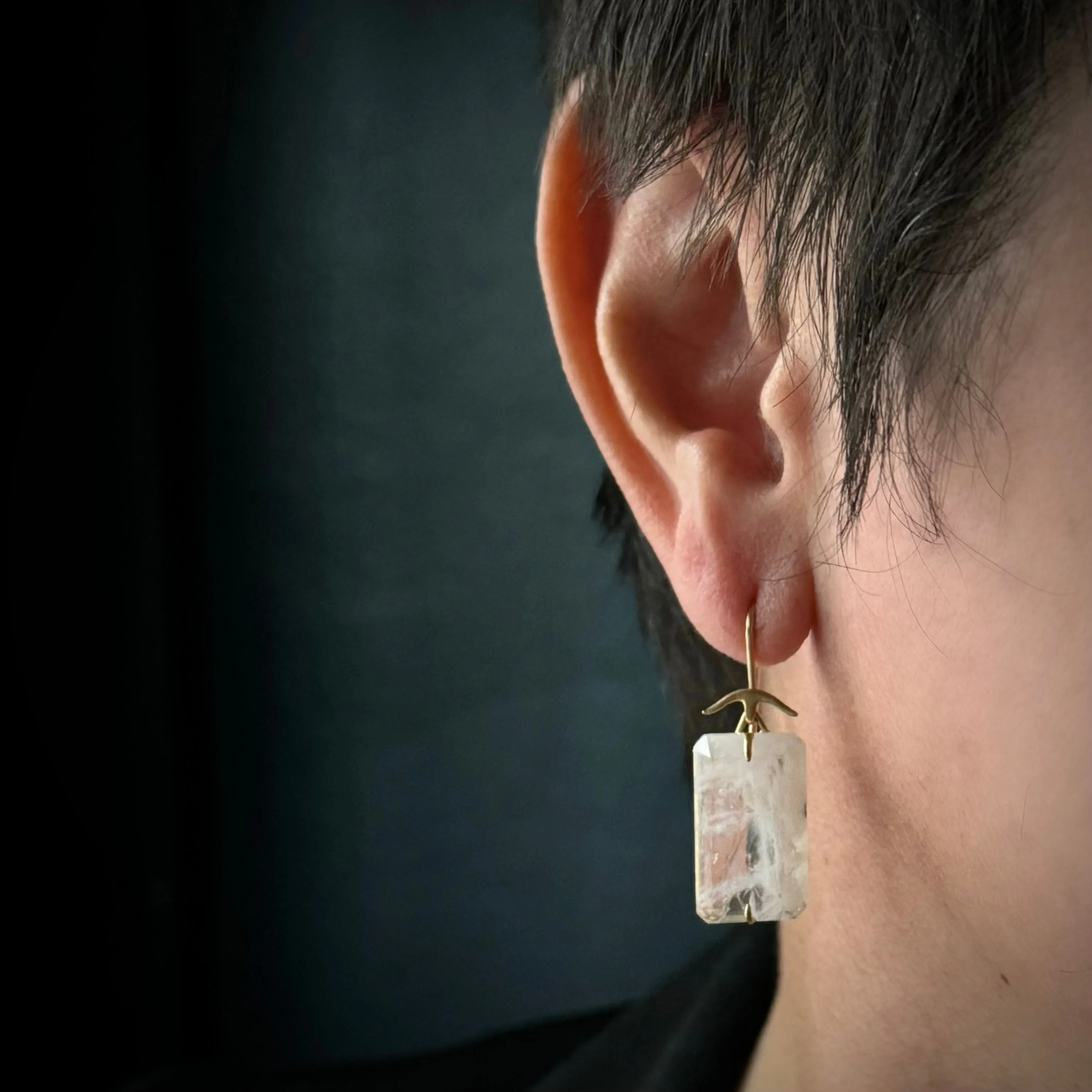Gabriella Kiss 18k/14k Emerald Cut Moonstone Earrings