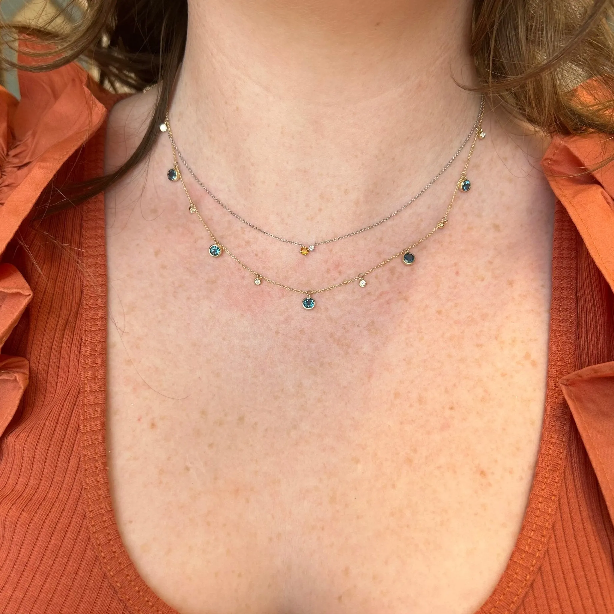 Gemstone & Diamond Bezel Dangle Necklace