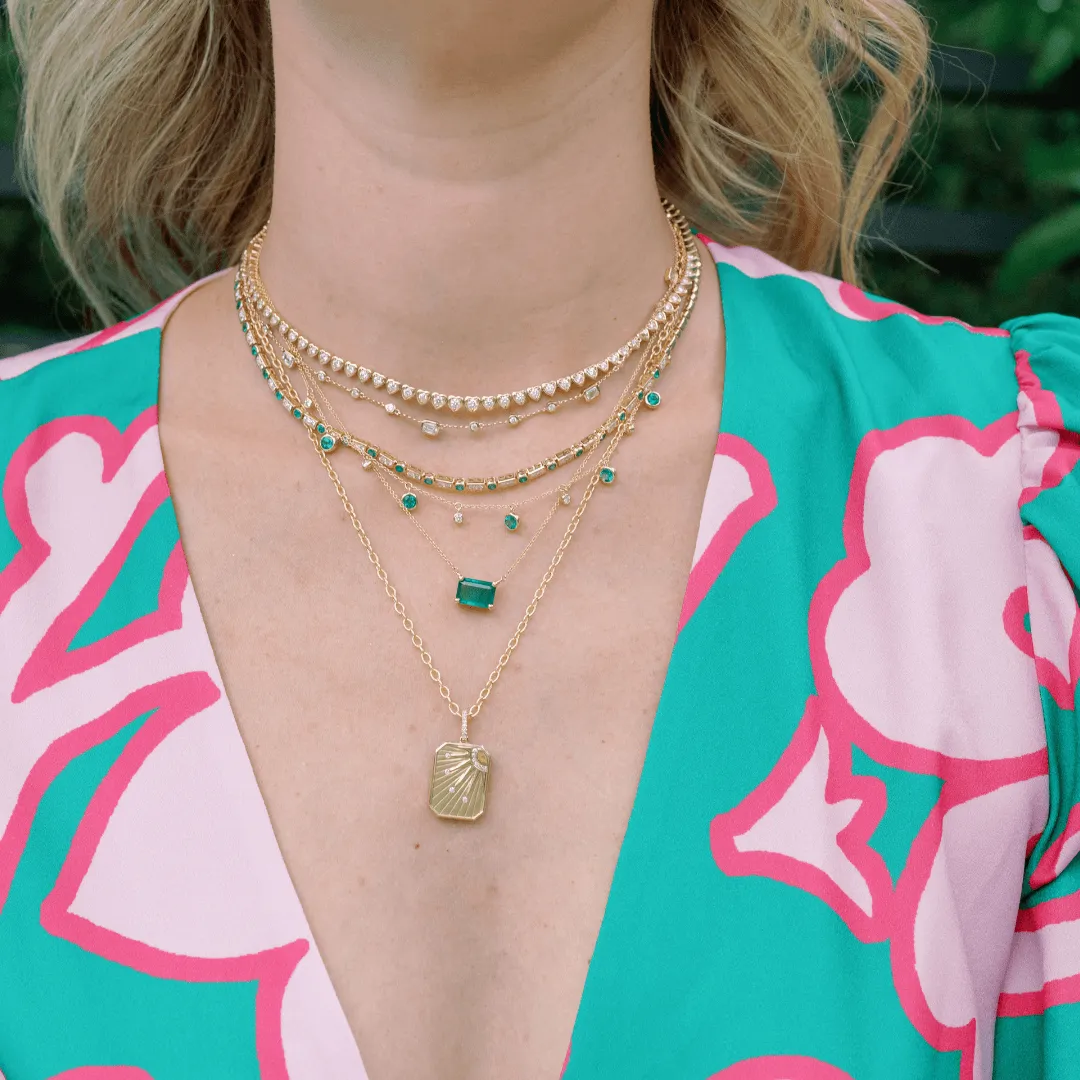 Gemstone & Diamond Bezel Dangle Necklace
