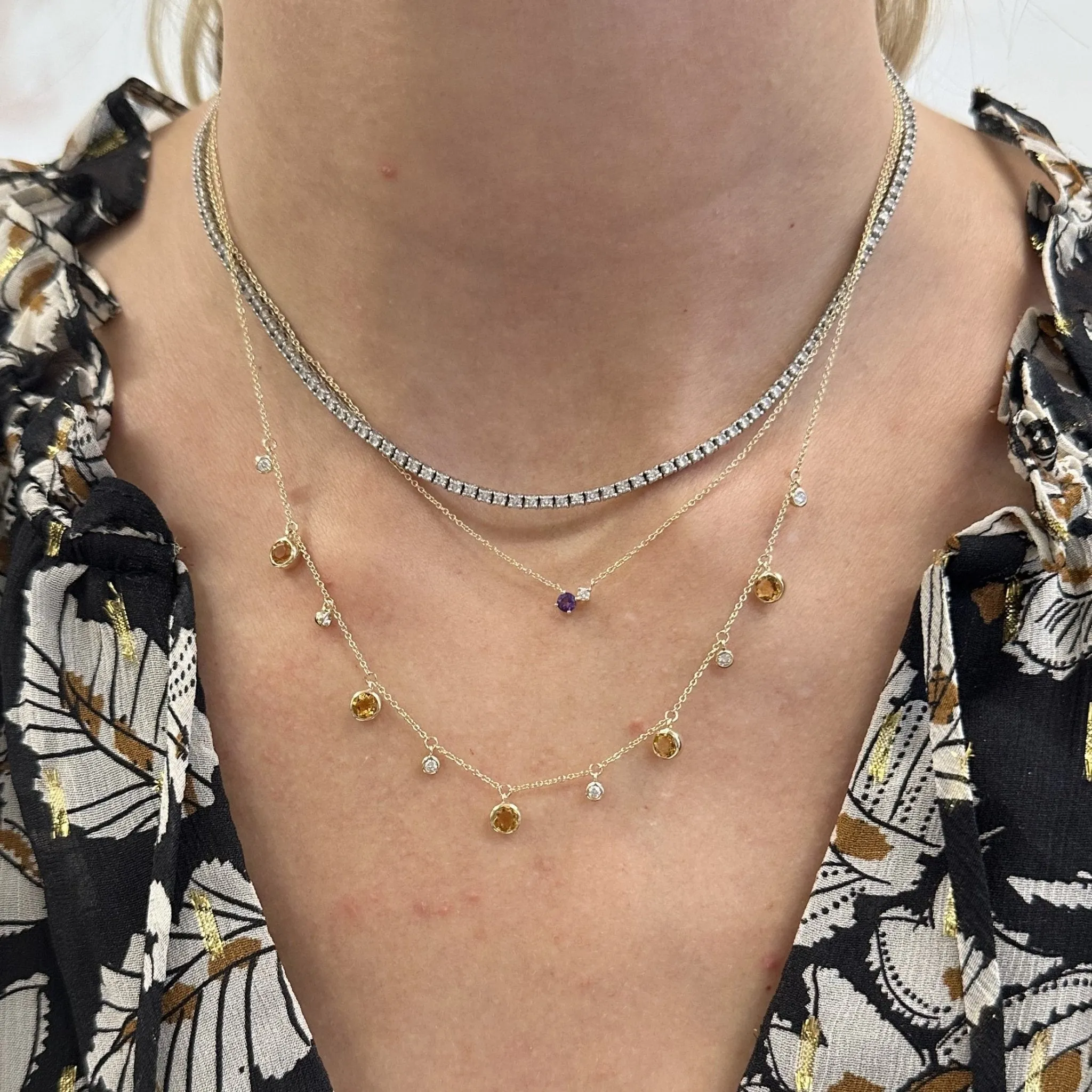 Gemstone & Diamond Bezel Dangle Necklace