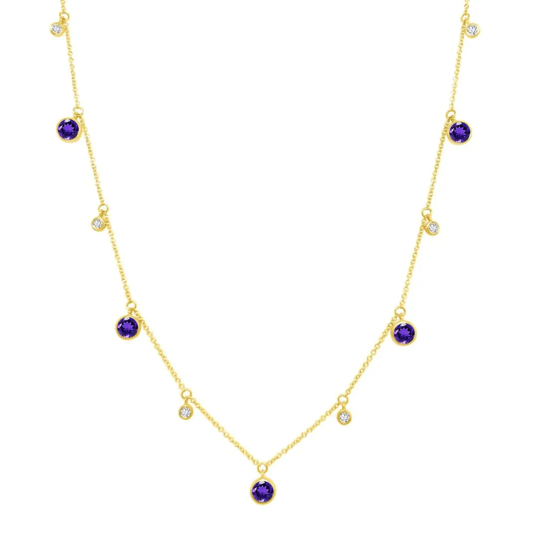 Gemstone & Diamond Bezel Dangle Necklace