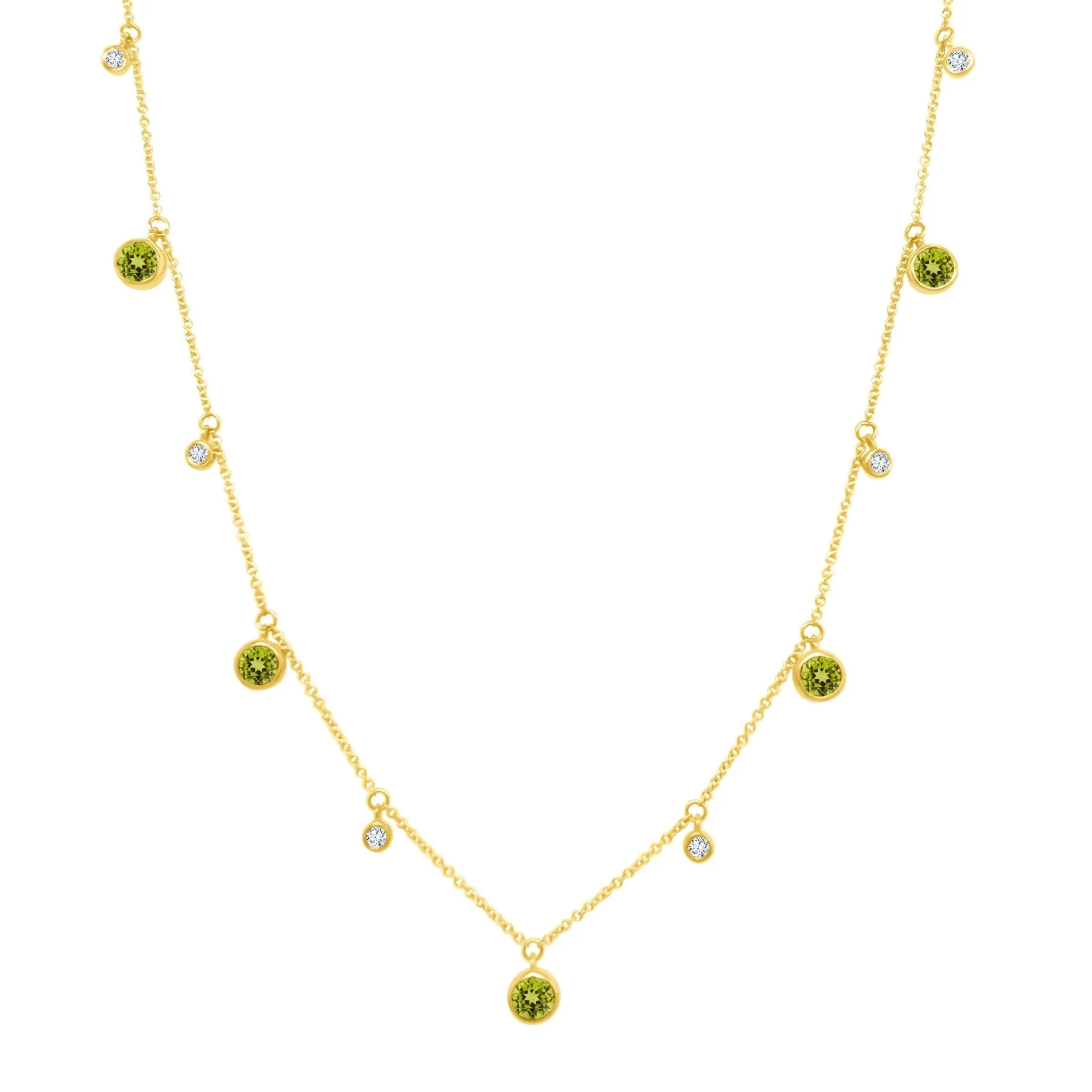 Gemstone & Diamond Bezel Dangle Necklace