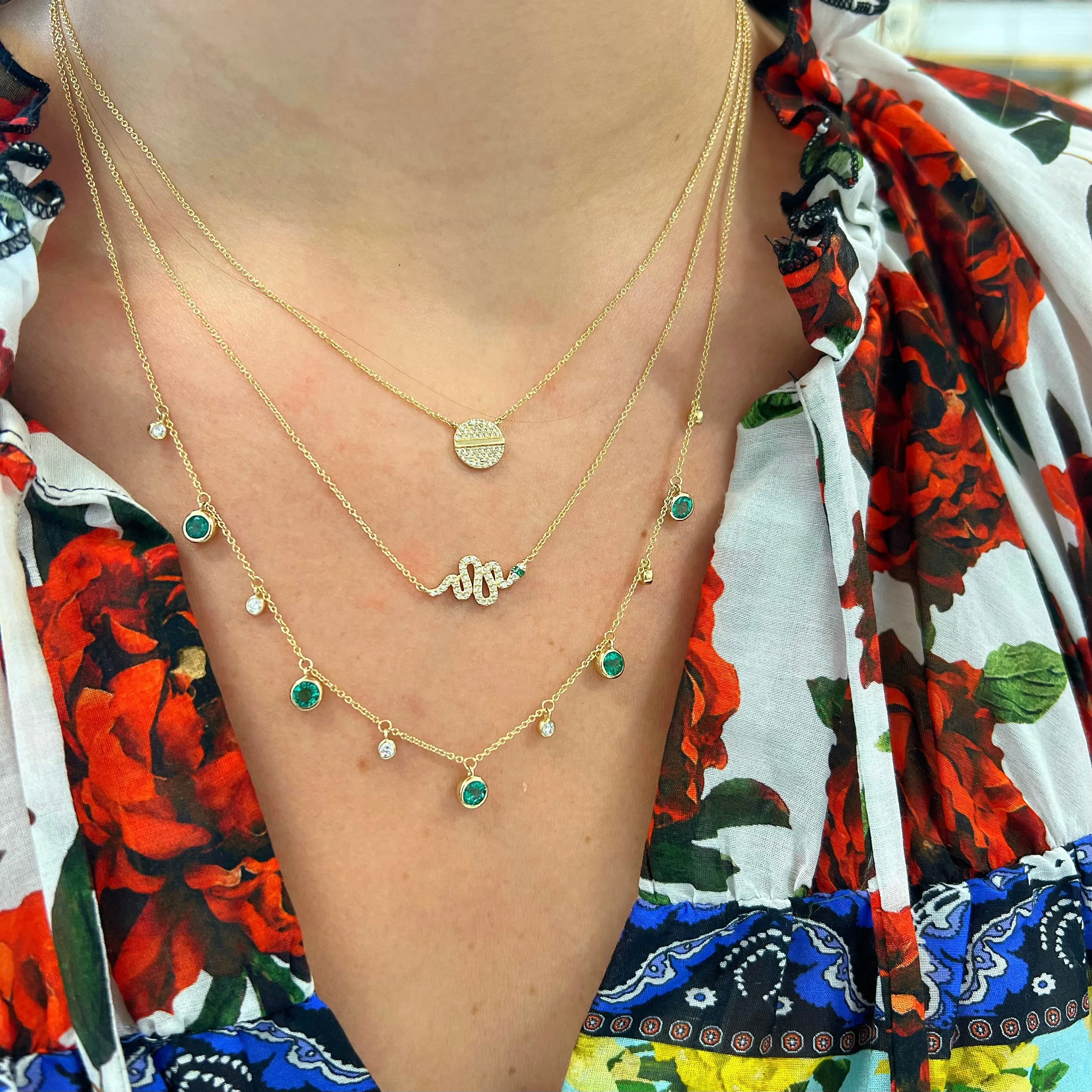 Gemstone & Diamond Bezel Dangle Necklace