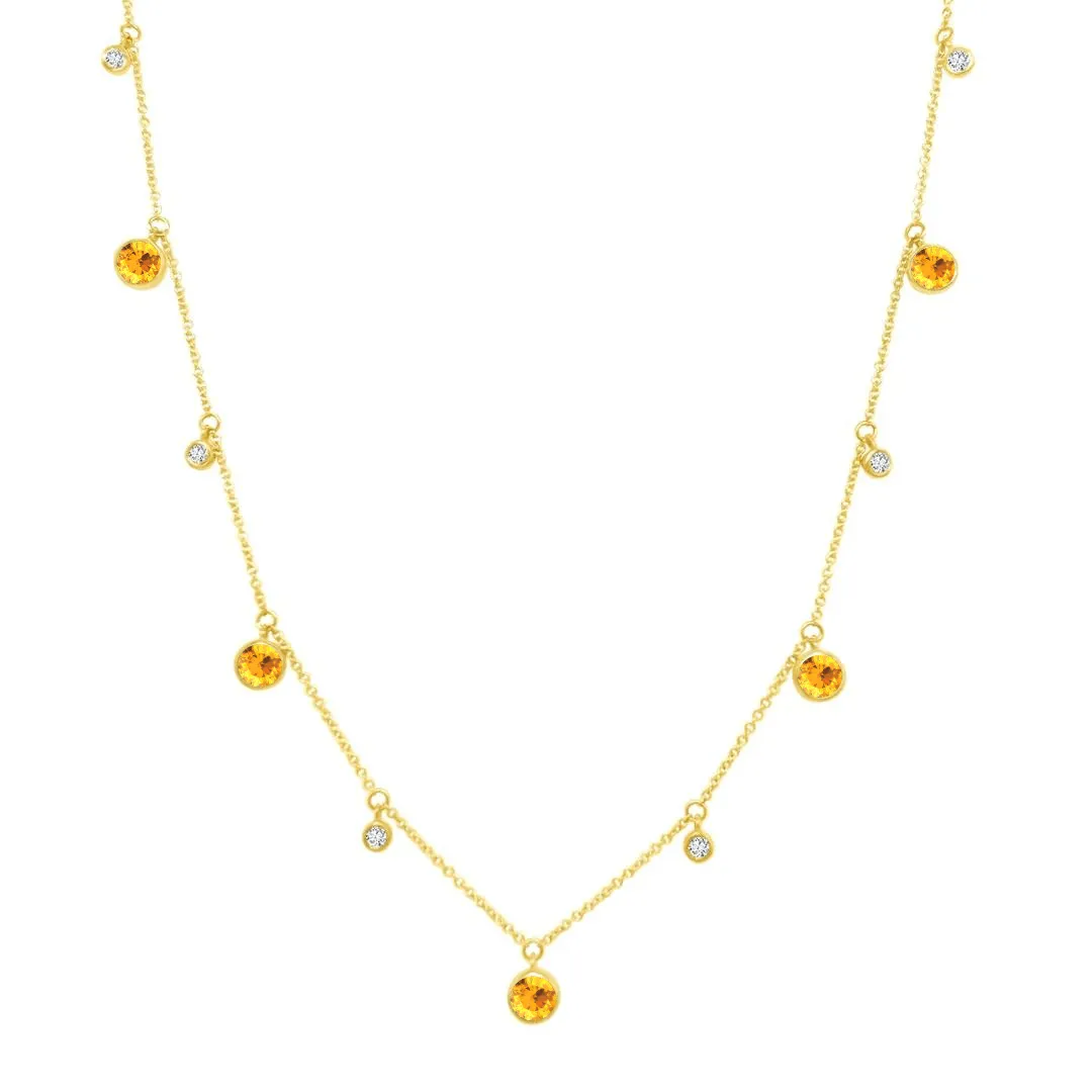 Gemstone & Diamond Bezel Dangle Necklace