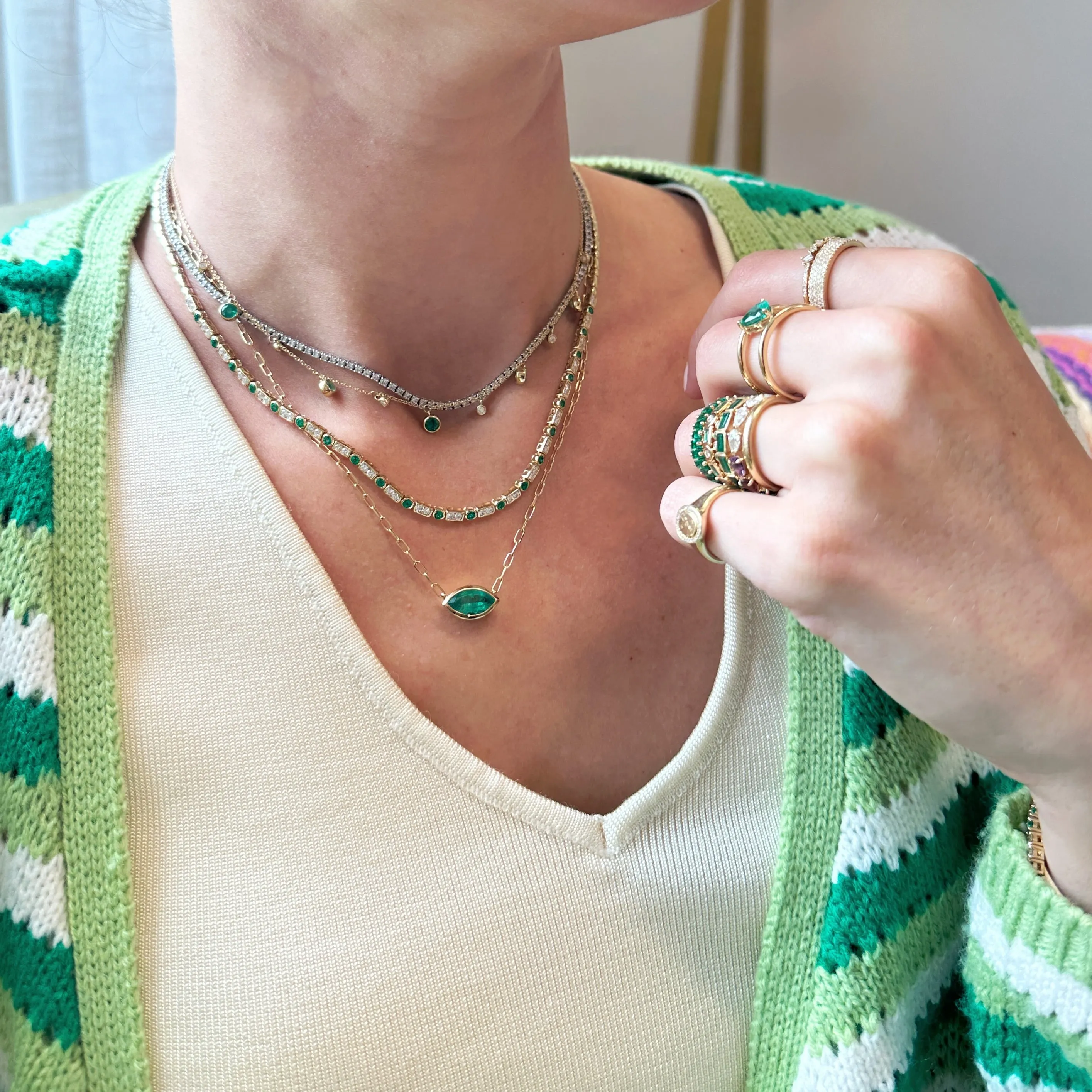 Gemstone & Diamond Bezel Dangle Necklace