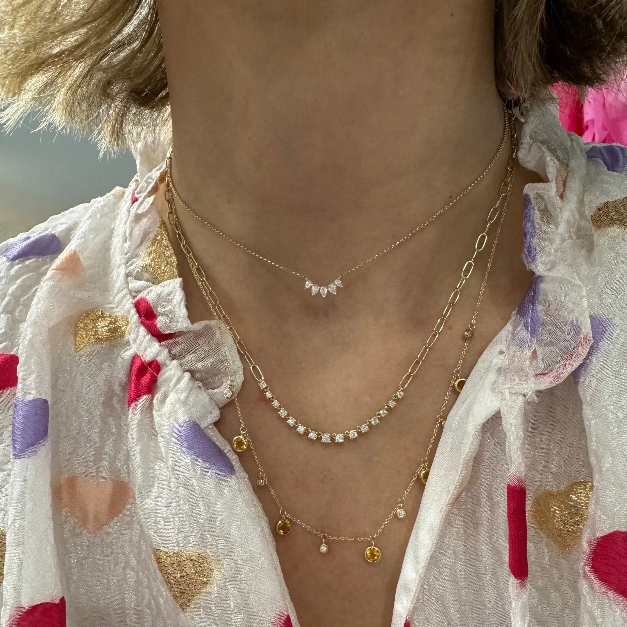 Gemstone & Diamond Bezel Dangle Necklace
