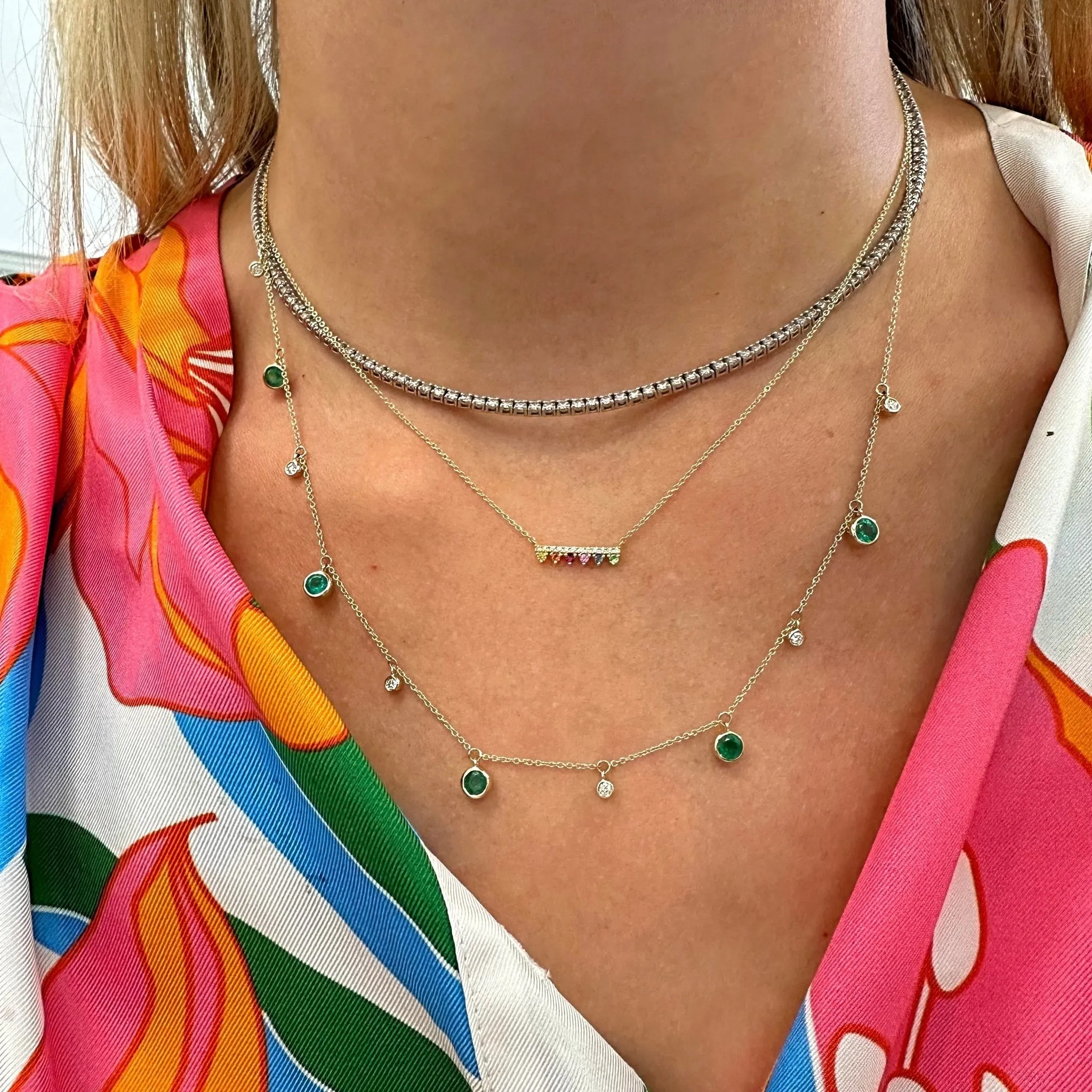 Gemstone & Diamond Bezel Dangle Necklace