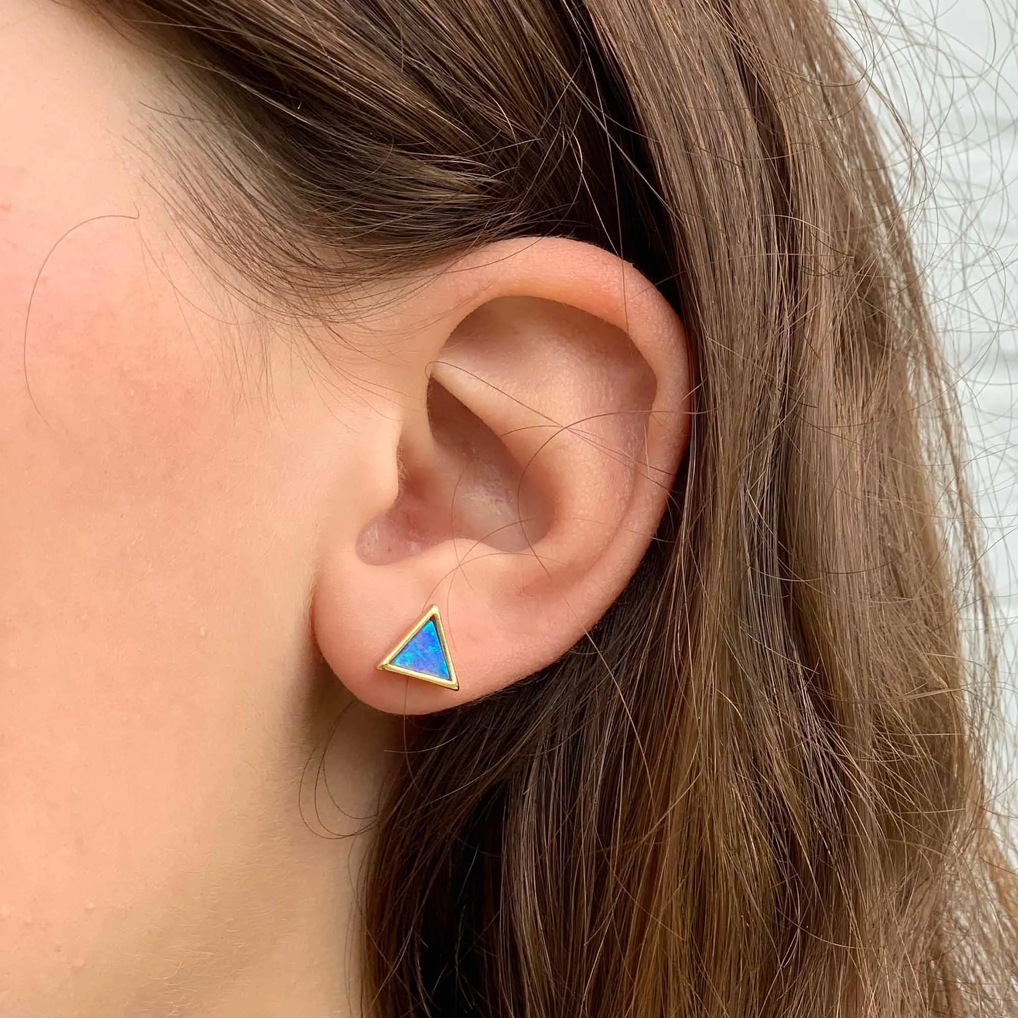 Gold and Blue Opal Triangle Stud Earrings Starfish Project