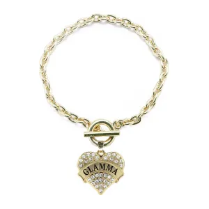 Gold Glamma Pave Heart Charm Toggle Bracelet