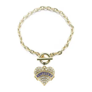 Gold Kentucky Pave Heart Charm Toggle Bracelet
