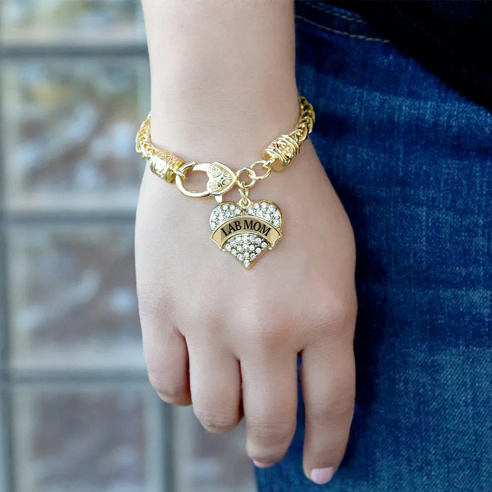 Gold Lab Mom Pave Heart Charm Braided Bracelet